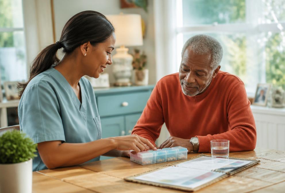 Caregiver helping with daily wellness