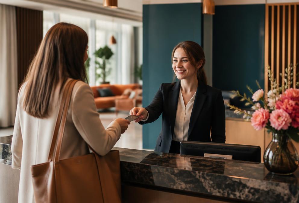 Hotel concierge welcoming a guest